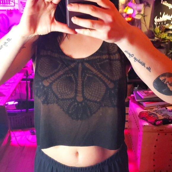 Bleach Dyed Sacred Geometry Pattern Casual Baggy Tank - Picture 3 of 5